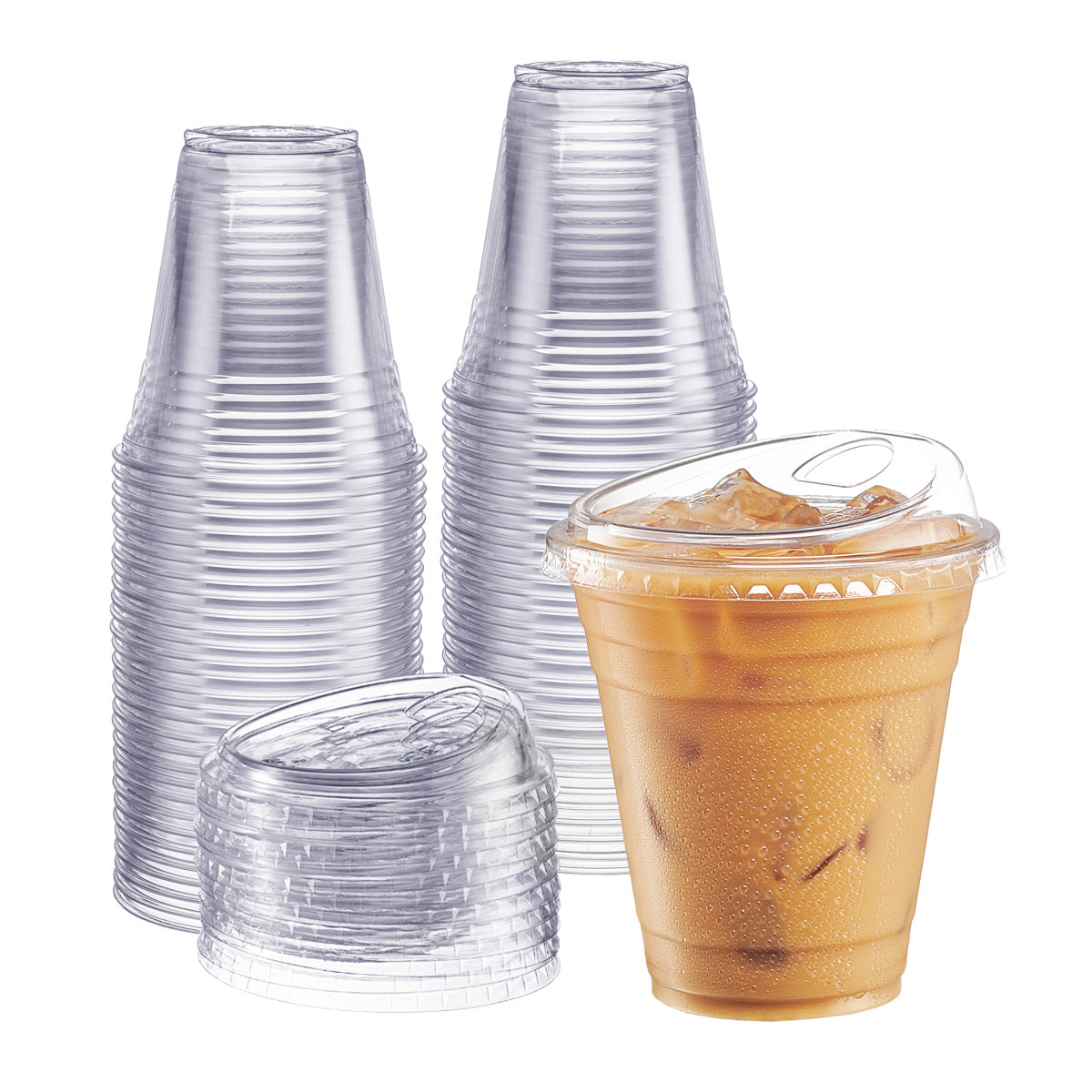 16 oz. Clear Cups with Strawless Sip-Lids, 50 Sets PET Crystal