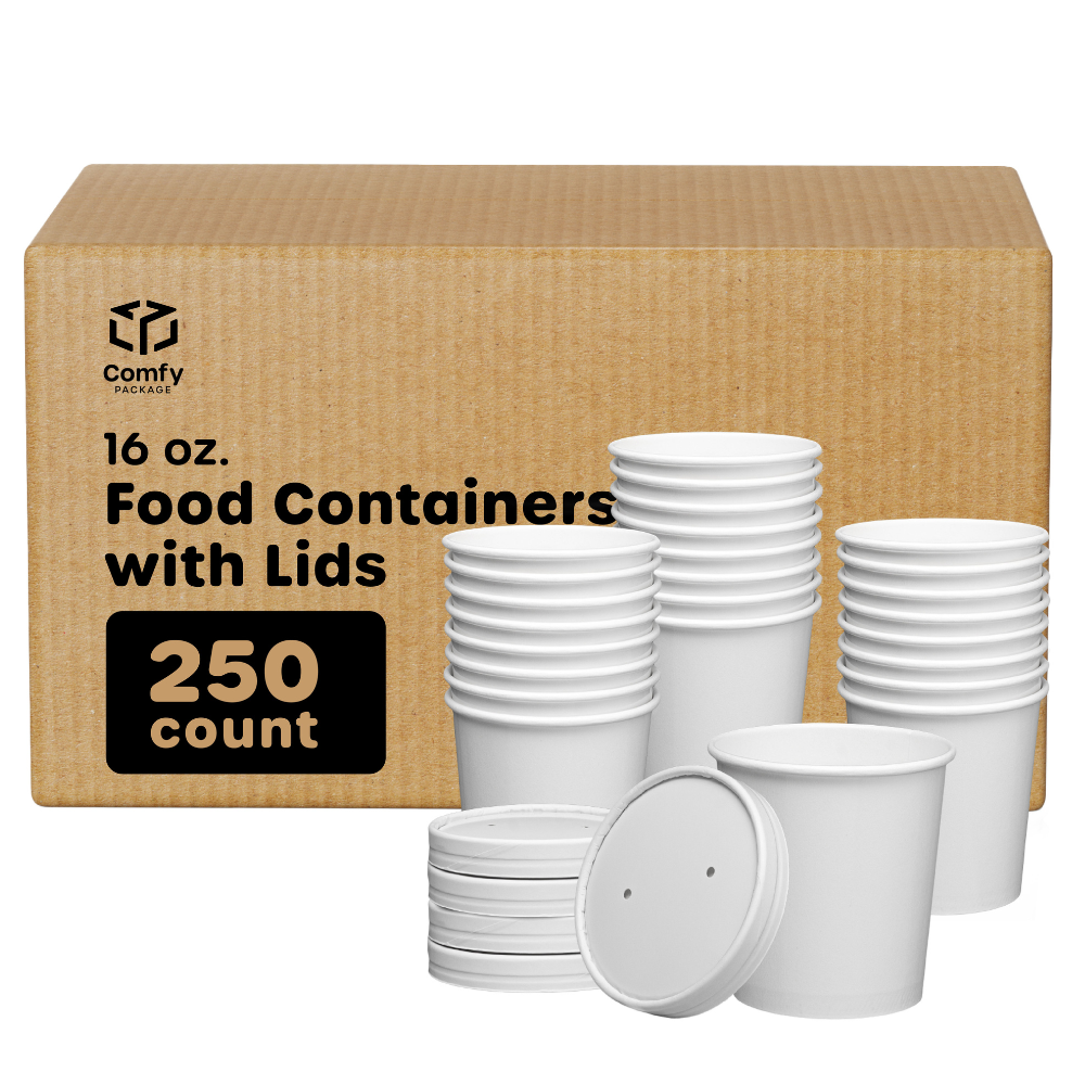 16 oz. White Paper Food Container and Lid Combo, Pack of 250