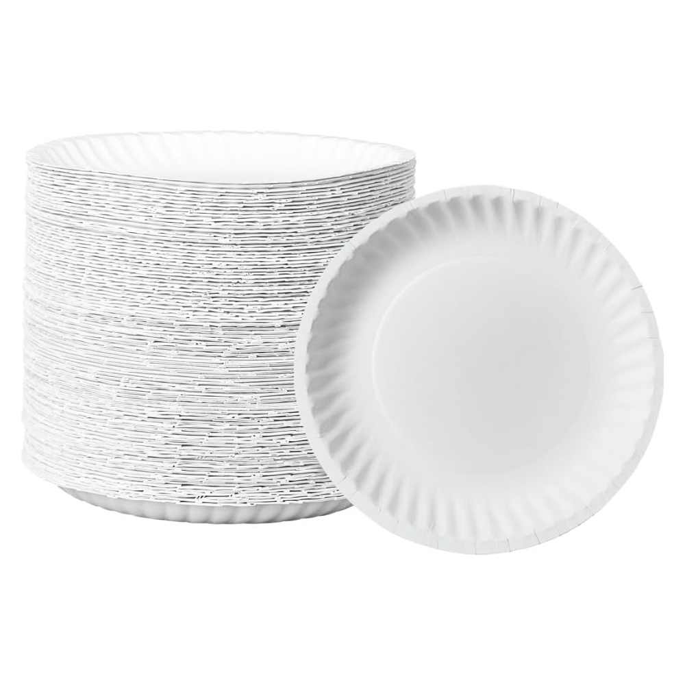 Comfy Package 500 Pack Bulk Disposable White Uncoated Paper Plates 9 inch Large