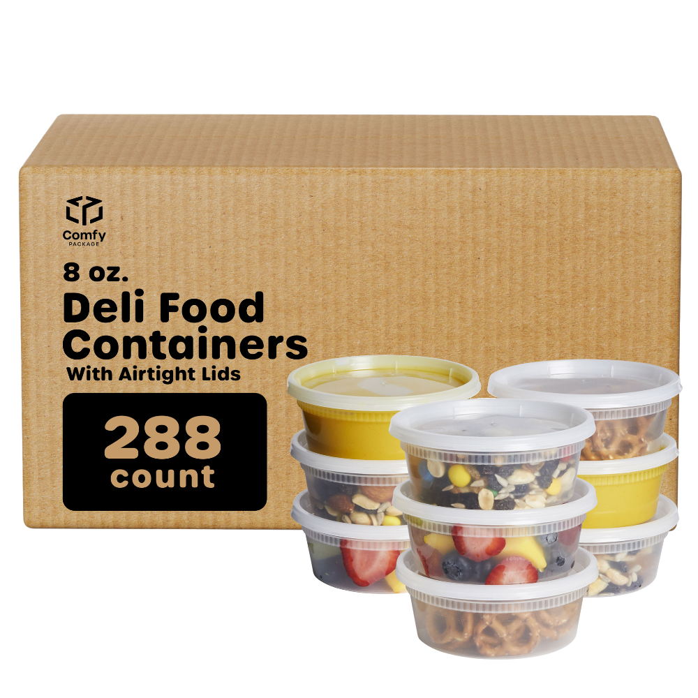 Comfy Package 48 Sets - Combo Plastic Deli Containers with Airtight Lids - 8 oz 16 oz 32 oz - Food Storage/soup Containers