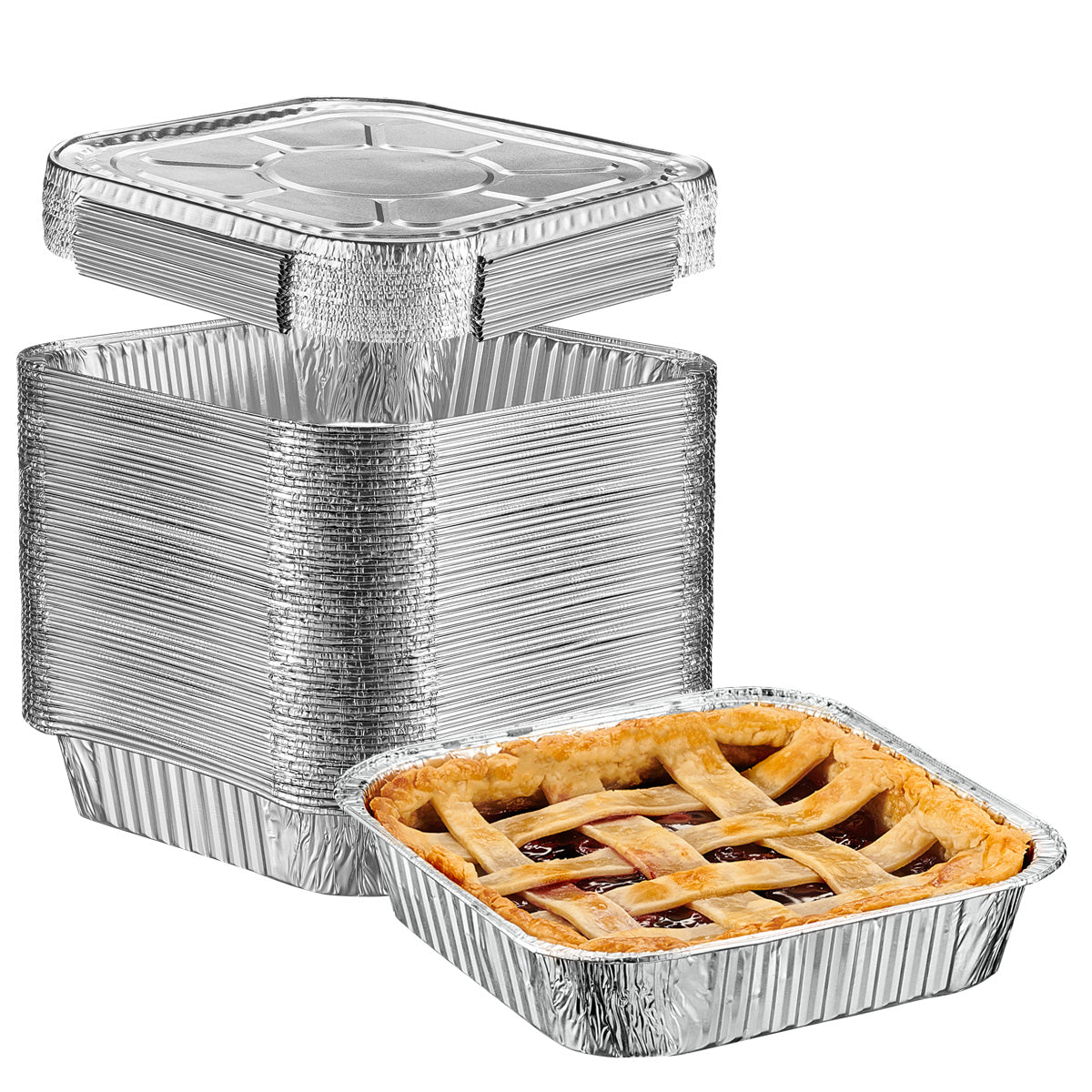 Comfy Package [50 Count] 2 lb capacity, Disposable Aluminum Foil Pans, 8x5  Disposable Takeout Pans with Clear Plastic Dome Lids, Great For Baking