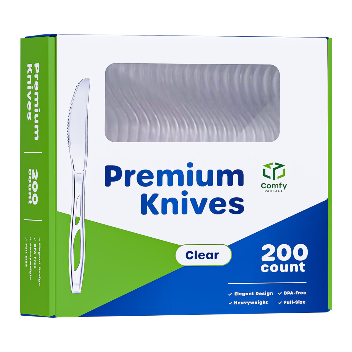 Comfy Package Clear Heavyweight Plastic Knives Heavy Duty Disposable  Silverware, 50-Pack 