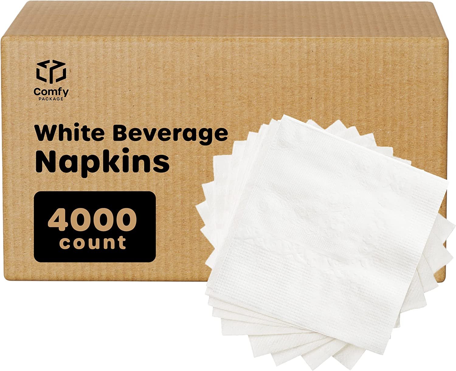 200 Count 2 Ply Plain White Beverage Napkins Disposable Four Fold Cocktails  Paper Napkins 9.8 X 9.8 unfolded for Party and Every Day Use