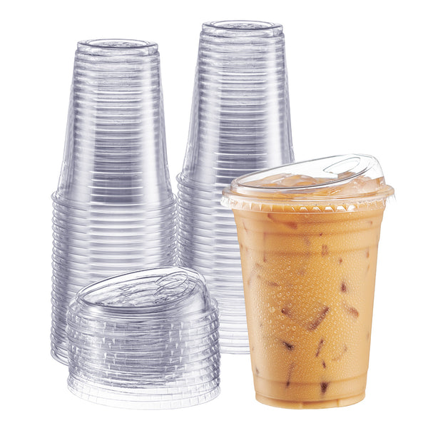 Comfy Package [50 sets] - 16 oz. Clear Plastic Cups With Flat Lids