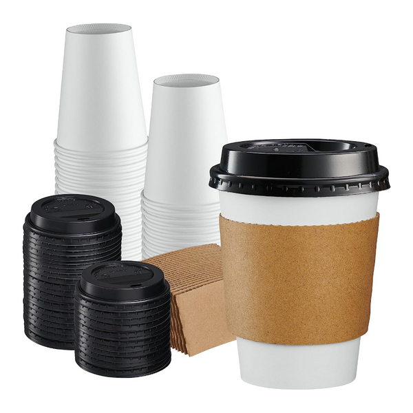 16 oz Disposable Coffee Cups with Lids and Sleeves, Paper Insulated for Hot  To Go Drinks (Blush Pink, 48 Pack)