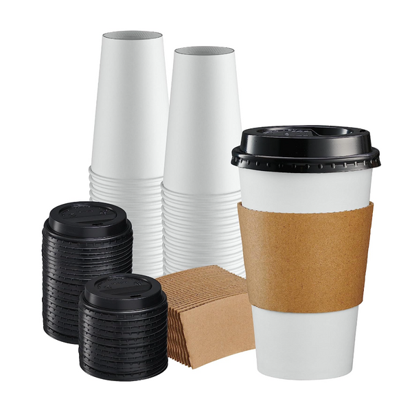 Disposable Coffee Cups - 12oz Generic Paper Hot Cups and Black Sipper Dome  Lids (90mm), Coffee Shop Supplies, Carry Out Containers