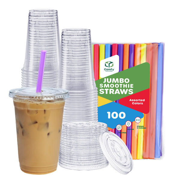 Disposable Large Paper Cup with Lids Straws Cool Milkshake Cold