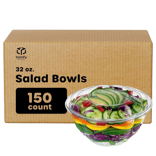 28 Oz. Clear Plastic Salad Bowls With Airtight Lids Food Containers and  Cutlery 