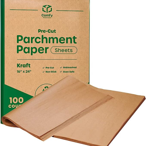 Katbite 100Pcs 16x24 Inch Precut Unbleached Parchment Paper Sheets  Non-stick For Baking.