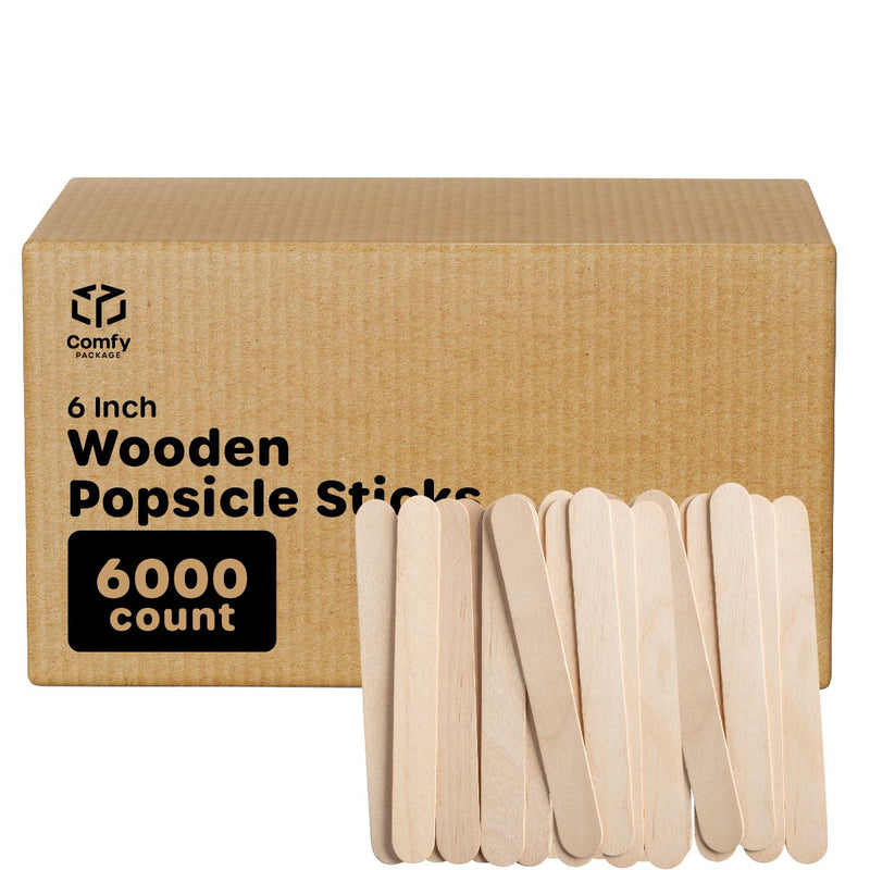 6 Inch Wooden Jumbo Popsicle Sticks for Crafts - 100 Craft Wood Sticks for  Food Ice Cream Sticks Tongue Depressors - Waxing Sticks for Hard Wax Paint