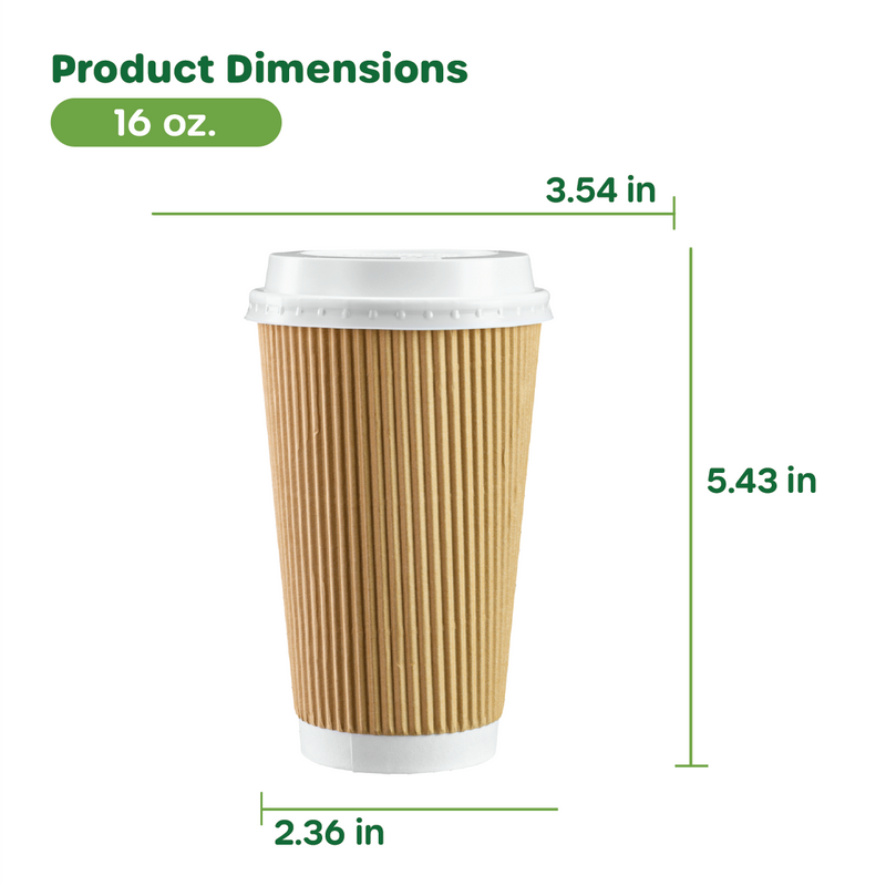 Double-Wall Disposable Coffee Cups with Lids [16oz 50 Pack