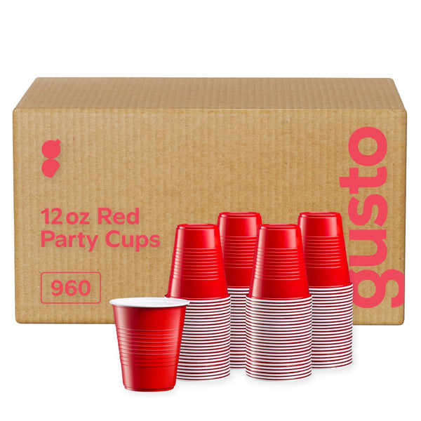 [Case of ] Disposable Party Plastic Cups 12 oz. Red Drinking Cups