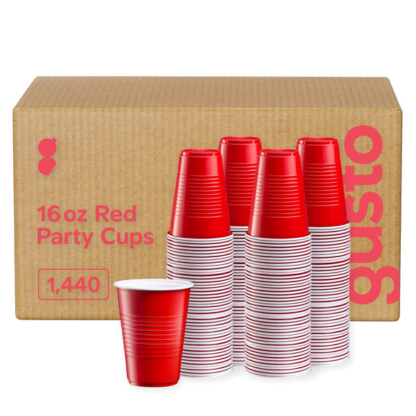 [Case of 1440] Disposable Party Plastic Cups 16 oz. Red Drinking Cups