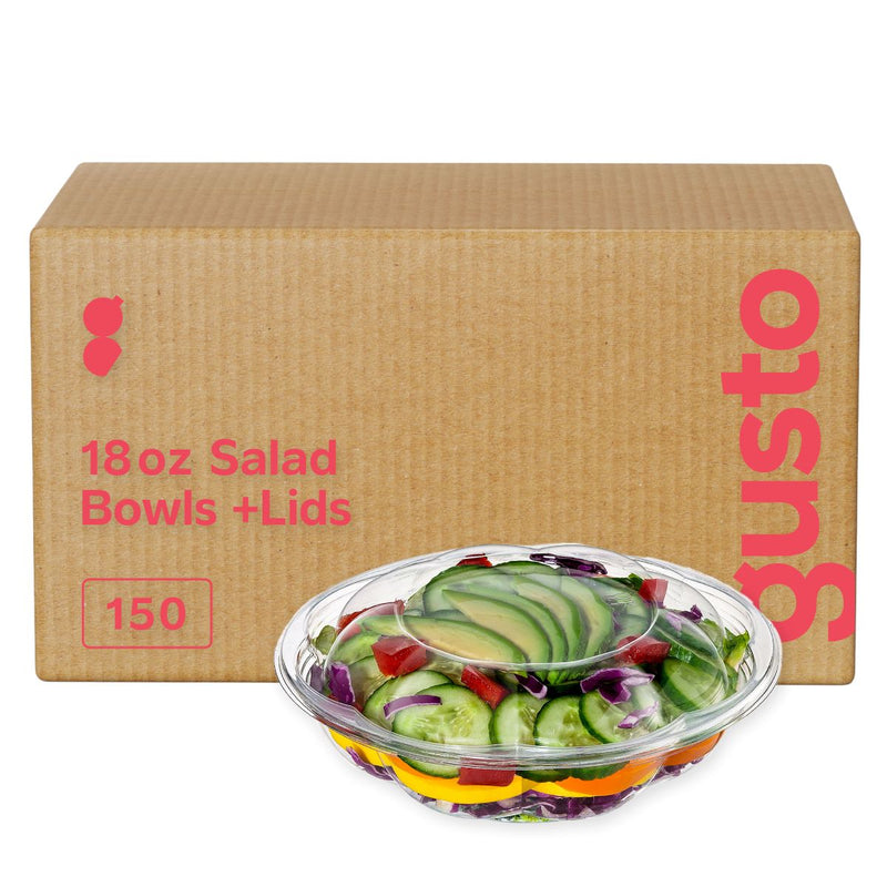 [Case of 150] 18 oz. Plastic Salad Bowls To Go With Airtight Lids