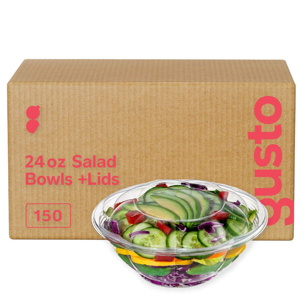 [Case of 150] 24 oz. Plastic Salad Bowls To-Go With Airtight Lids