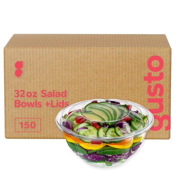 [Case of 150] 32 oz. Plastic Salad Bowls To-Go With Airtight Lids, Salad Containers