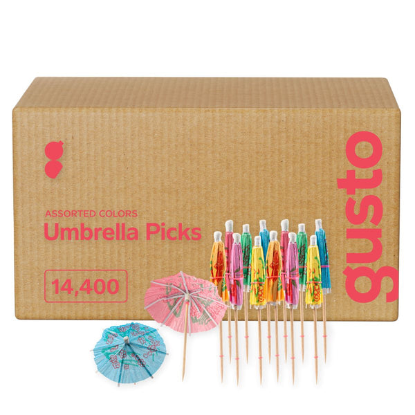 [Case of 14400] Umbrella Cocktail Drink Picks - Assorted Tropical Colors Party Toothpicks