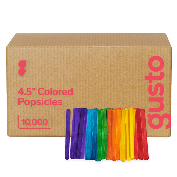 [Case of 10,000] Colored Popsicle Sticks for Crafts - 4.5 Inch Multi-Purpose Wooden Sticks