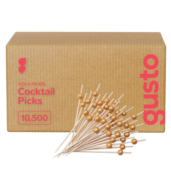 [Case of 10,500] Cocktail Picks & Food Toothpicks - 4.7 Inch Wooden Pick Skewers for Drinks & Appetizers - Fancy Gold Pearl