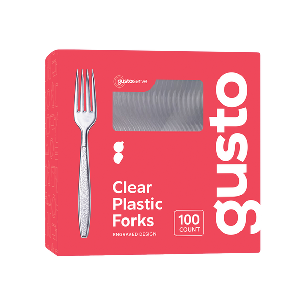 Heavyweight Disposable Clear Plastic Forks - Engraved Design