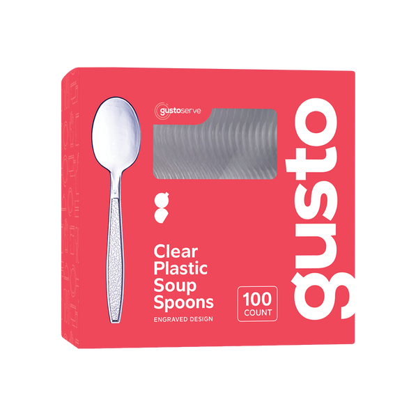 Heavyweight Disposable Clear Plastic Soup Spoons - Engraved Design