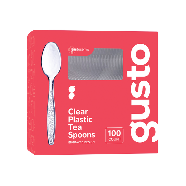 Heavyweight Disposable Clear Plastic Tea Spoons - Engraved Design