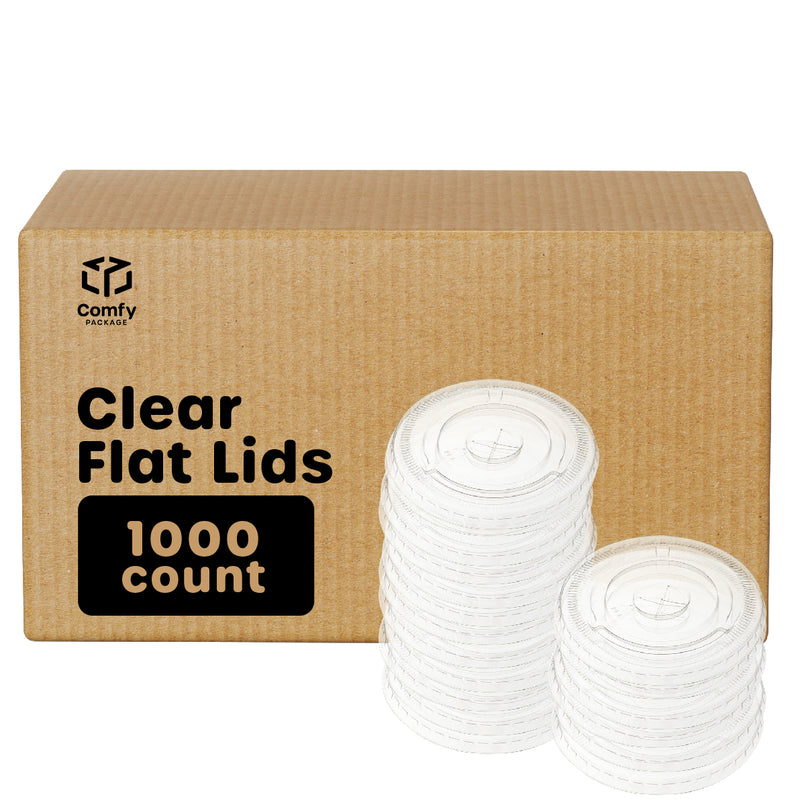 [100 Count] Crystal Clear 98mm No hole Flat PET Plastic Lids for 12, 16, 20 & 24 oz. Milkshake Cups