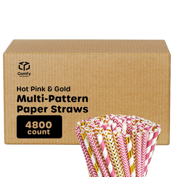 Sustainable Paper Straws Rings Pink 7.75 Inches 100 Count Box