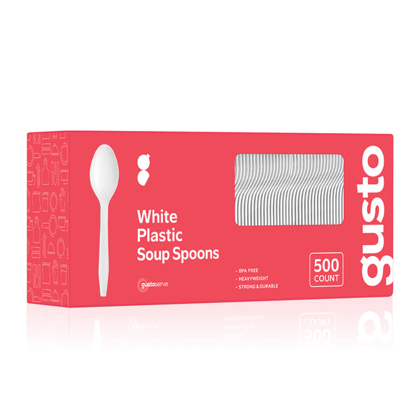 Extra Heavyweight Disposable White Plastic Soup Spoons