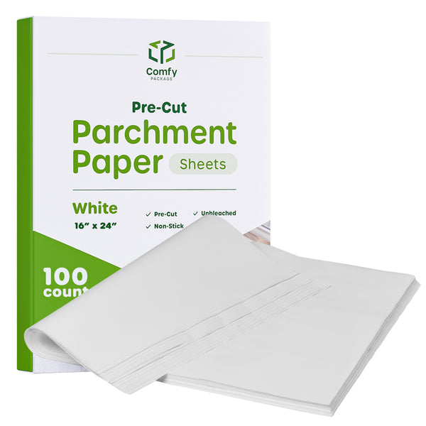 Comfy Package [Case of 1,200] 16 x 24 Inch Precut Baking Parchment Paper  Sheets Non-Stick Sheets for Baking & Cooking - White