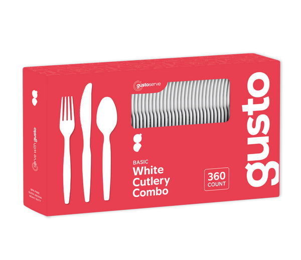 [360 Combo Pack] Premium Heavyweight Disposable White Plastic Silverware - 180 Forks, 120 Spoons and 60 Knives Cutlery