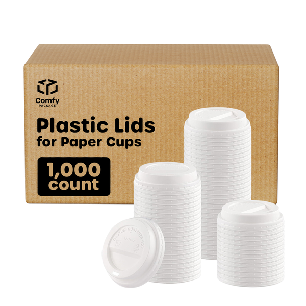 GUSTO [100 Count] Disposable Plastic Dome Lids for 10, 12, 16, & 20 oz.  Paper Hot Coffee Cup - White (Formerly Comfy Package)…