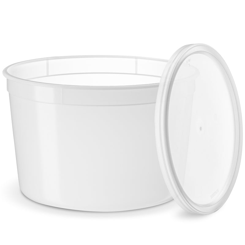 8-64 oz.White Plastic Deli Food Storage Containers Lids Soup