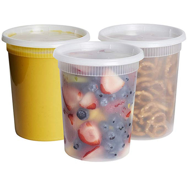 [12 Sets] 64 oz. Disposable Plastic Food Storage Deli Containers With Lids,  Ice Cream Bucket & Soup Pail
