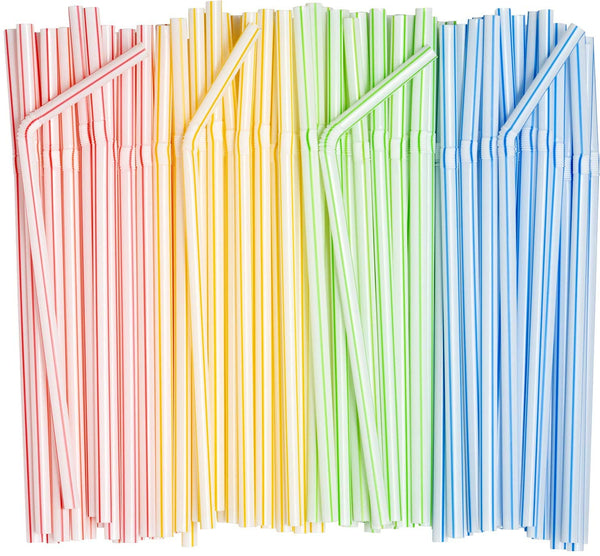 380 Pack Individually Wrapped Disposable Plastic Flexible Drinking Straws - BPA Free - White