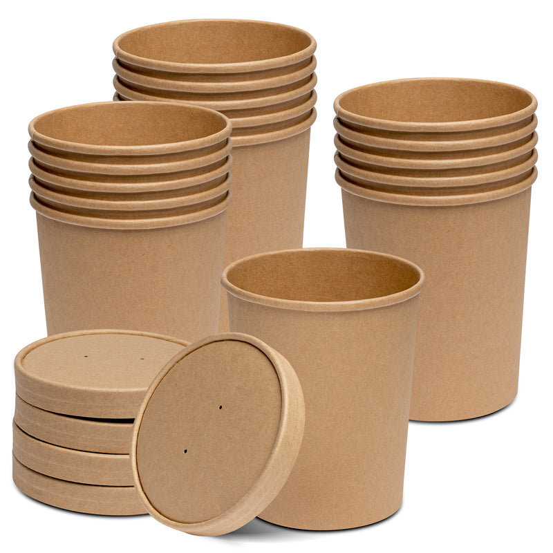 8 oz. Paper Food Containers With Vented Lids, To Go Hot Soup Bowls,  Disposable Ice Cream Cups, Kraft