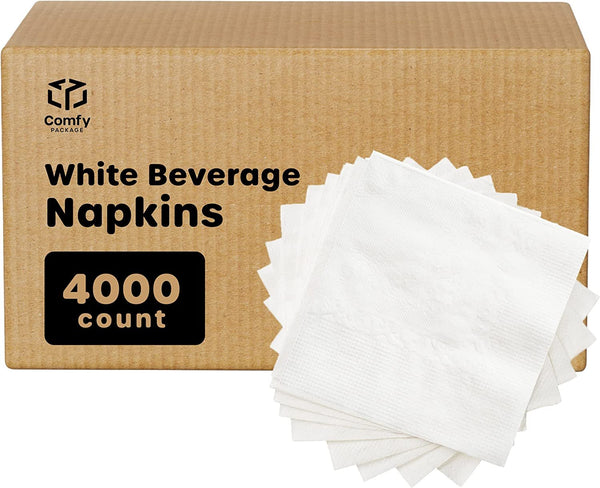 [500 Pack] White Beverage Napkins 1-Ply Bulk Cocktail Napkins, Restaurant Bar Paper Napkins